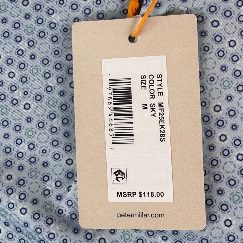 Peter Millar Summer Comfort Polo Shirt Mens Medium Sky Blue Geometric Golf NWT - Picture 3 of 8